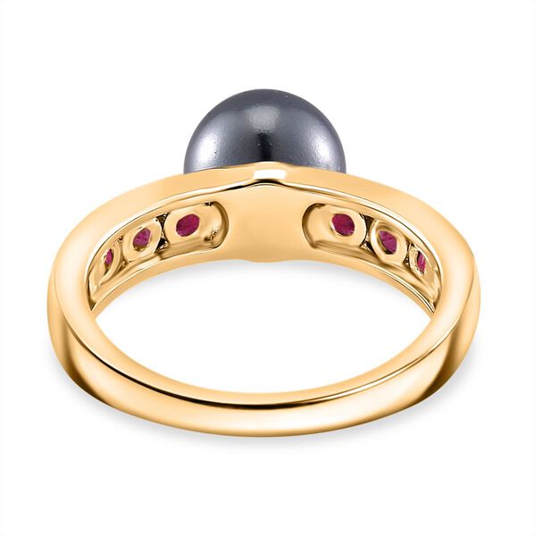 Tahiti Muschelkernperle, Afrikanischer Rubin (Fissure gef&uuml;llt) Ring 925 Silber vergoldet (Gr&ouml;&szlig;e 18.00) image number 4