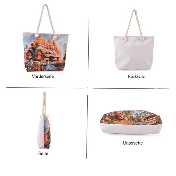 Jacquardgewebte Tasche aus Jute, 42x37x34 cm, Hausmuster image number 1