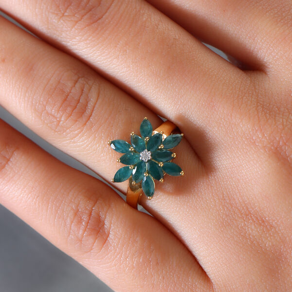 Grandidierit und Zirkon Blumen-Ring, 925 Silber vergoldet  ca. 1,77 ct image number 3