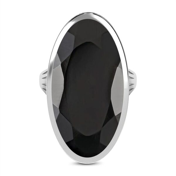 Schwarzer Spinell Ring, 925 Silber platiniert (Gr&ouml;&szlig;e 20.00) ca. 35.00 ct