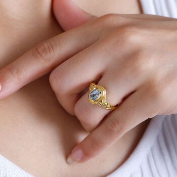 Blau Topas, Wei&szlig;er Zirkon Ring Messing (Gr&ouml;&szlig;e 18.00) ca. 1,60 ct