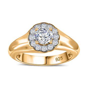 Moissanit Ring, 925 Silber 750 Gelbgold Vermeil - 0,63 ct.