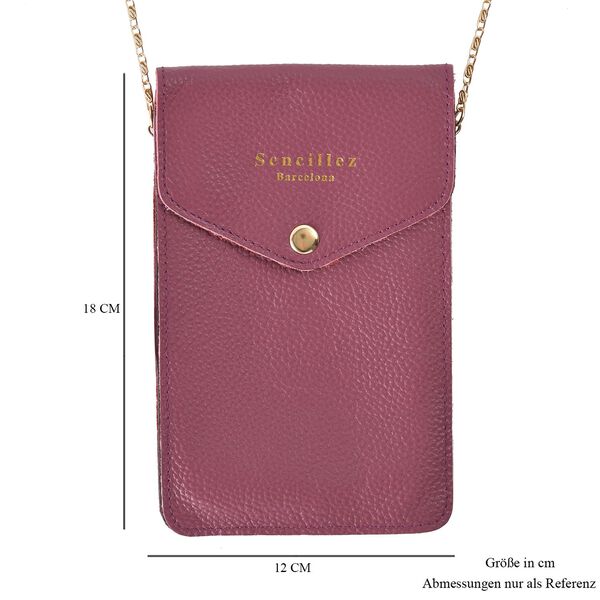 Sencillez - Crossbody Handytasche aus 100% echtem Leder mit Sichtfenster, 12x1x18cm, Lila image number 7