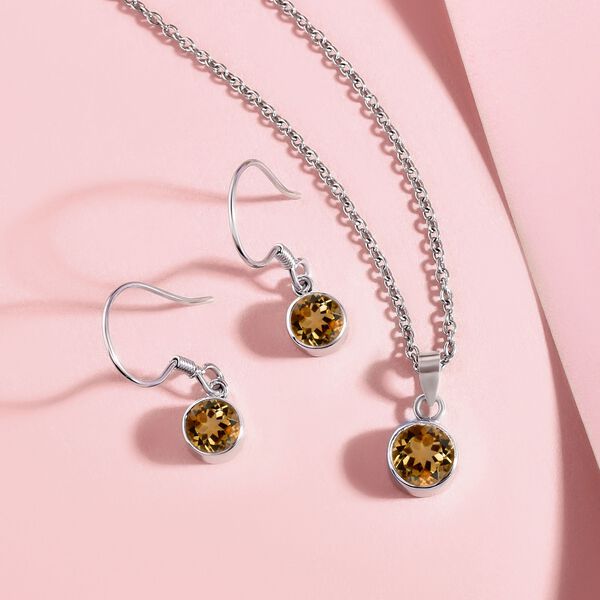 Citrin-Anh&auml;nger mit Kette und Ohrringe, 925 Silber Edelstahl, ca. 2.58 ct image number 2