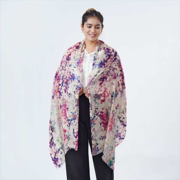 LA MAREY Schal aus 100% Premium-Kaschmir mit Digitaldruck, 70x200cm, abstraktes Aquarell image number 7