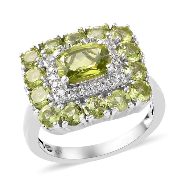 Nat&uuml;rlicher Peridot und Zirkon-Ring, 925 Silber platiniert  ca. 3,22 ct image number 4