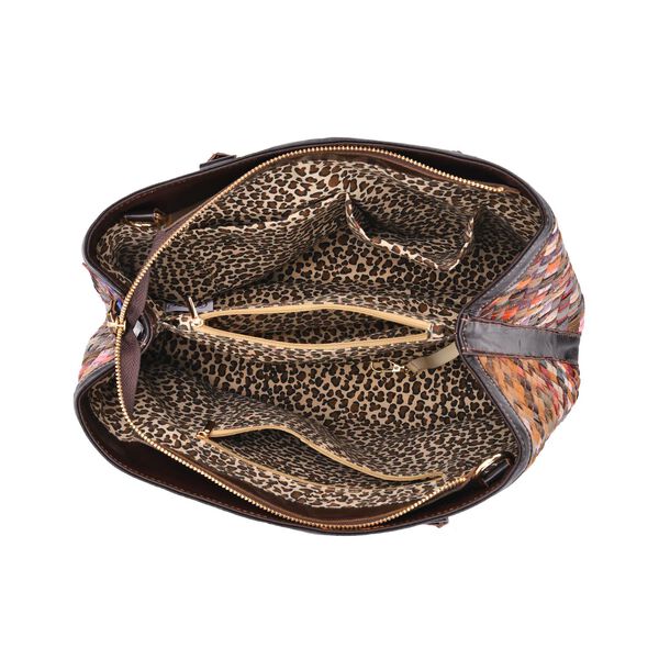 Chaos by Elsie Crossbody-Tasche aus echtem Leder, Multicolor mit glänzender Krokoprägung im Rautenmuster mit Blumen, RFID-Schutz und Mini-Taschenlampe, 37x14,5x25 cm image number 6