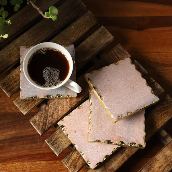 4er-Set, Marmor Untersetzer, quadratische Form, Rosa image number 2