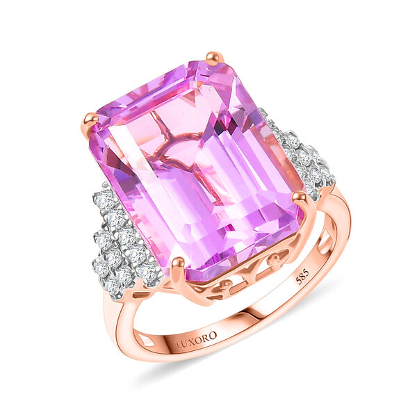 LUXORO AAA Patroke Kunzit, Wei&szlig;er Diamant Ring 585 Rosa Gold (Gr&ouml;&szlig;e 19.00) ca. 14.87 ct image number 3