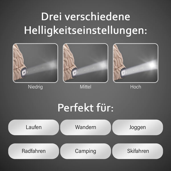 Beanie M&uuml;tze mit LED-Kopflichtfunktion, Khaki image number 12