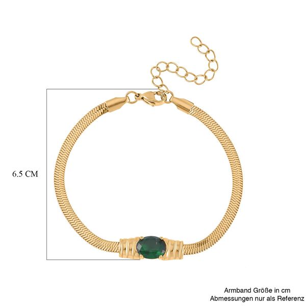 2-teiliges Schmuckset, Halskette und Armband mit Grüner Kristallen, Edelstahl goldfarben image number 8