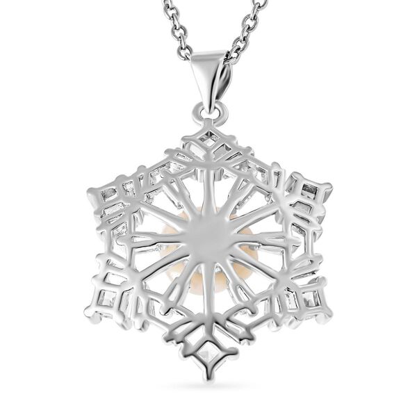 Weißer Süßwasserperlen und Zirkonia-Anhänger mit Kette, 45 cm - 3,50 ct. image number 5