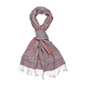 Schal mit Paisley-Muster und Fransen, 70x180cm, Weiß-Orange