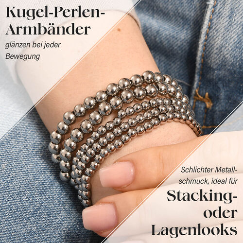 5er-Set – Kugel-Perlen-Armbänder in Silberton image number 1