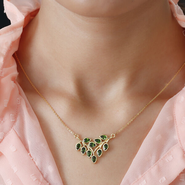 Nat&uuml;rliche Chromdiopsid-Halskette, ca. 45 cm, 925 Silber vergoldet ca. 2,39 ct image number 2