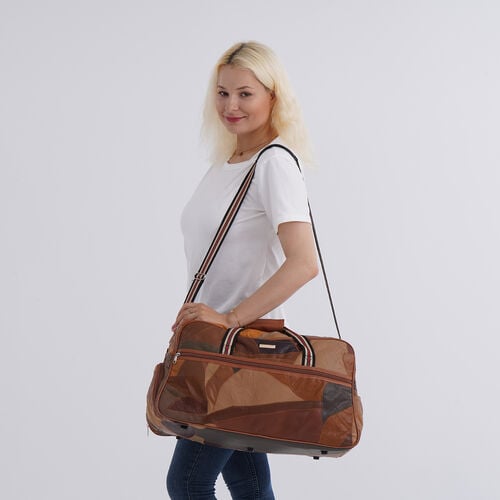 Reisetasche aus Schafleder, Patchwork-Design, 46 x 25 x 27 cm, Braun image number 1