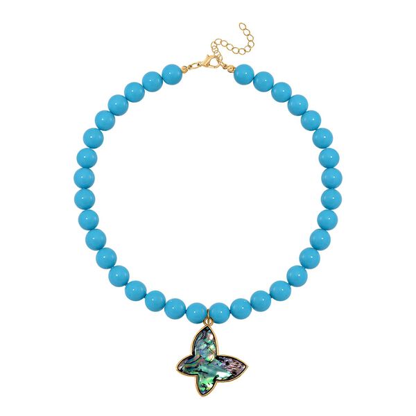 Sleeping Beauty türkisfarbene Muschelkernperlen und Abalone-Muschel Halskette, 45 cm - 330 ct. image number 3