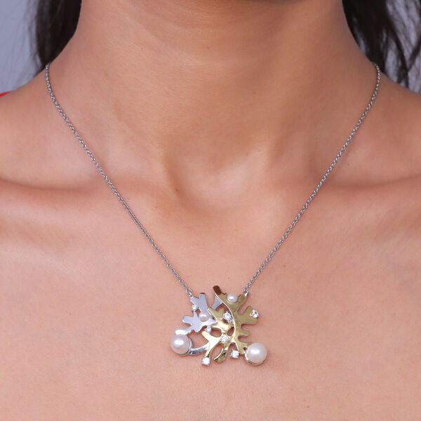 EverTrue S&uuml;&szlig;wasser Perle und Zirkon 50cm zweifarbige Halskette image number 2