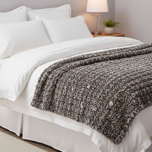 Serenity Night - Luxus-Kunstfell-Decke mit Wellenstruktur, 1300 g, Schwarz-Leopardmuster, 150x200 cm