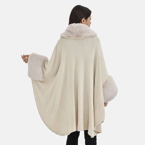 LA MAREY - Stilvoller langer Mantel mit Kunstpelzrand, 108x80cm, beige image number 2
