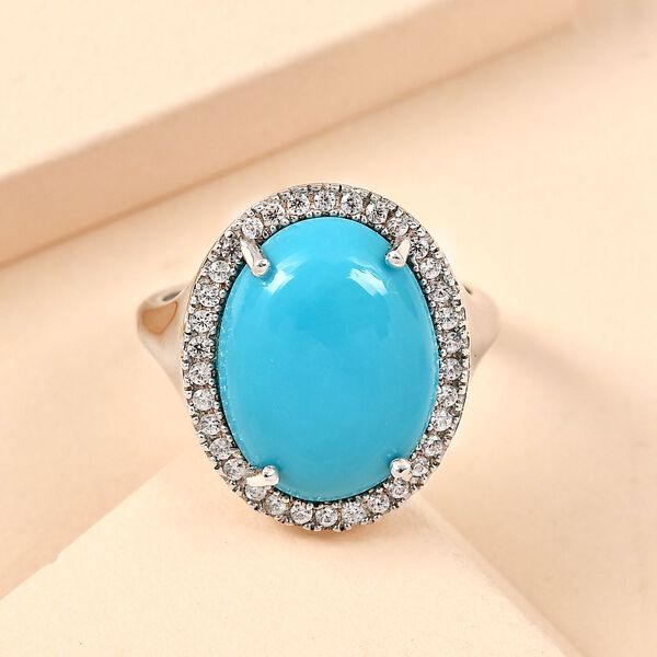 Amerikanischer, nat&uuml;rlicher Sleeping Beauty T&uuml;rkis und Zirkon-Halo-Ring in Silber image number 2