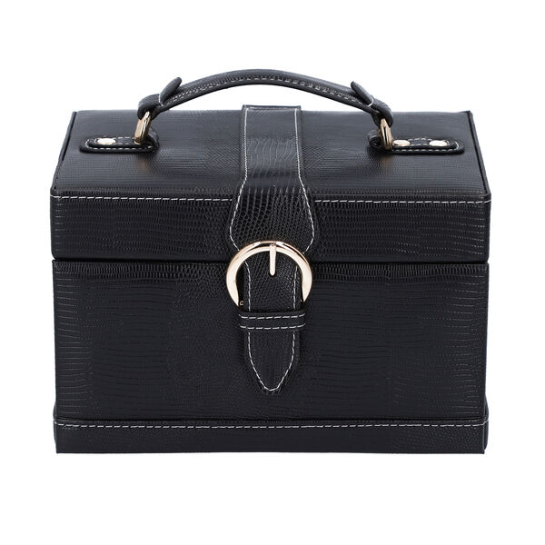 3-lagiger Schmuckkasten mit Schlangenhautmuster und Griff, Gr&ouml;&szlig;e 22x16x14 cm, Schwarz image number 2