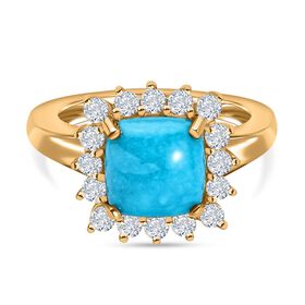 Sleeping Beauty Türkis und Zirkon Halo Ring - 3,09 ct.