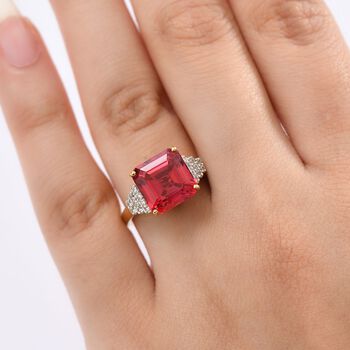 D'joy Lab Grown Padparadscha-Saphir , Blauer Saphir Ring 925 Silber 750 Gelbgold Vermeil (Gr&ouml;&szlig;e 20.00) ca. 7.18 ct