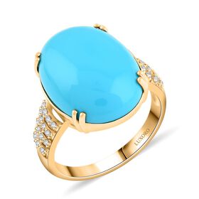 AAA Sleeping Beauty Türkis (Oval 20x15mm), Weißer Diamant Ring 417 Gold (Größe 16.50) ca. 12.85 ct
