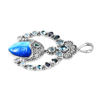 Sajen Silber - G&ouml;ttin Aquamarin, Amethyst, Schweizer Blautopas, London Blautopas Anh&auml;nger 925 Silber rhodiniert ca. 28.68 ct