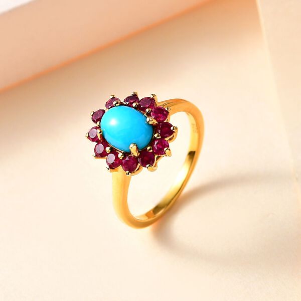 AA Sleeping Beauty T&uuml;rkis, Afrikanischer Rubin (Fissure gef&uuml;llt) Ring 925 Silber 750 Gelbgold Vermeil (Gr&ouml;&szlig;e 16.00) ca. 1,92 ct image number 2