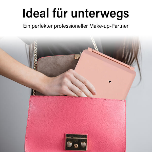 Faltbarer LED-beleuchteter Schminkspiegel, 3 Helligkeitsstufen, Doppelseitige Spiegelfl&auml;chen, Rosa image number 7