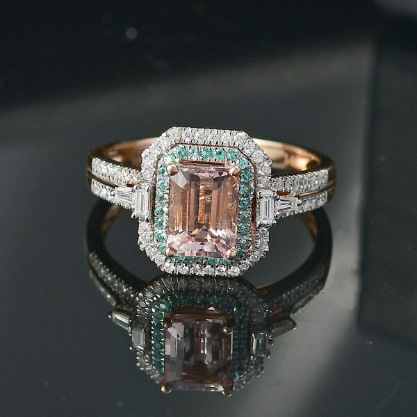 LUXORO zertifiziert und geprüft AAA Rosa Morganit, Paraiba Turmalin und Diamant Ring in 585 Roségold - 1,87 ct. image number 1