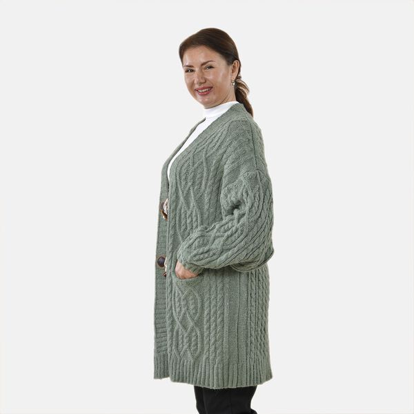 Lange Strickjacke mit Schlaufe, warm und stilvoll, 87x44x60cm, Mint image number 3