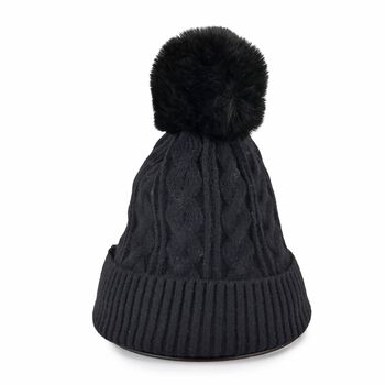 Strickm&uuml;tze mit Bommel, weiches Mischgewebe, Einheitsgr&ouml;&szlig;e, Schwarz