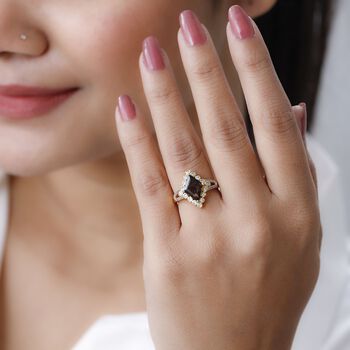 Rauchquarz, Kanchanaburi Blauer Saphir Ring 925 Silber Gelbgold Vermeil (Gr&ouml;&szlig;e 18.00) ca. 2,25 ct