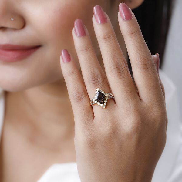 Rauchquarz, Kanchanaburi Blauer Saphir Ring 925 Silber Gelbgold Vermeil (Größe 18.00) ca. 2,25 ct image number 3