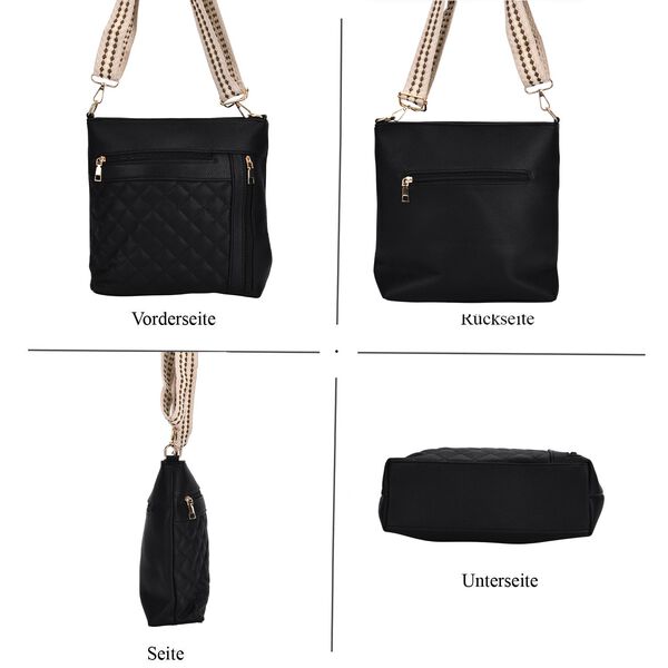 Crossbody-Tasche mit Steppmuster und Schultergurt, 3 Rei&szlig;verschlussf&auml;cher, 21x13x7,5cm, Schwarz image number 4