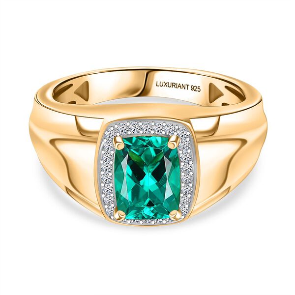 AAA Lab Created Kolumbianischer Smaragd, Lab Grown Diamant Ring 925 Silber 750 Gelbgold Vermeil (Größe 19.00) ca. 1,41 ct image number 0