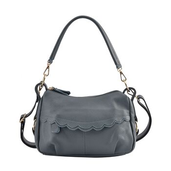 Crossbody Bag aus echtem Leder, gewelltes Design, grau