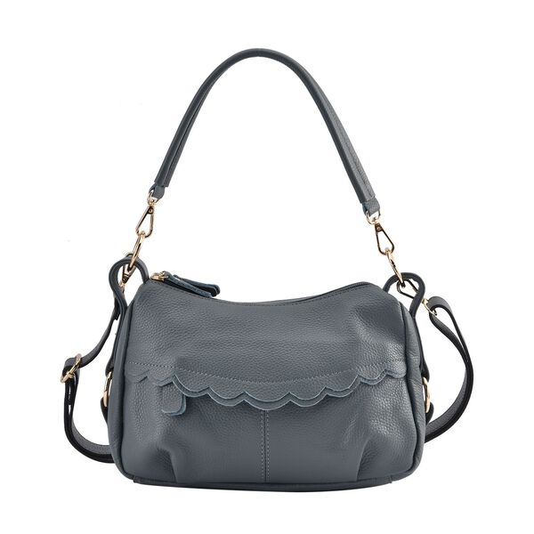 Crossbody Bag aus echtem Leder, gewelltes Design, grau