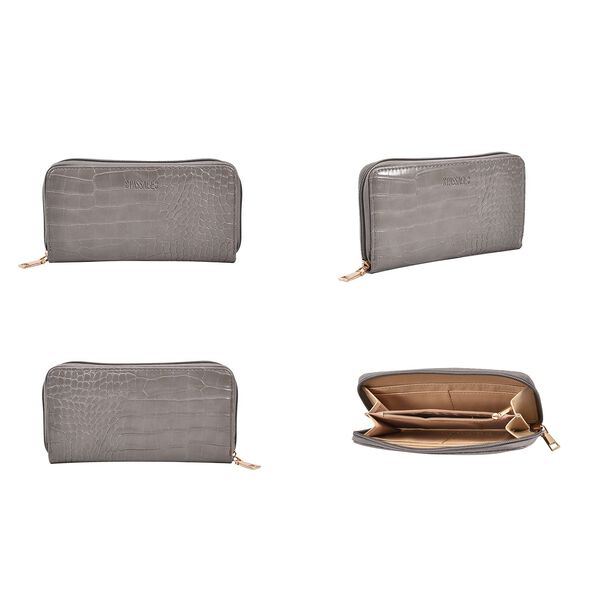 Passage - 4er-Set Handtaschen mit Krokodilpr&auml;gung; enth&auml;lt Tote Bag, Cross Body Bag, Clutch Bag und Portemonnaie, Grau image number 6