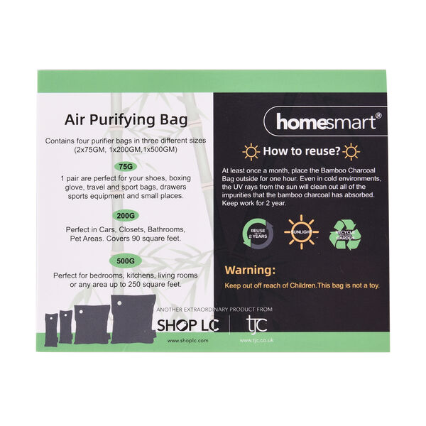 HOMESMART - 4er-Set, Aktivkohle luftreinigende Beutel mit Haken (2x75g - 1x200g - 1x500g) image number 6