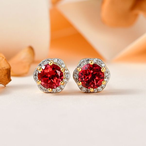 Synthetische Padparadscha Saphir und Zirkon-Ohrringe - 2,84 ct. image number 2