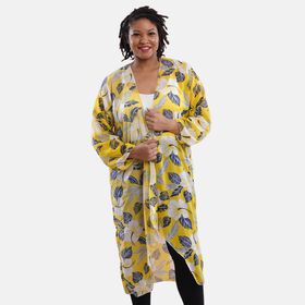 Gemusterter Chiffon Cardigan, One Size, Blattmuster, Gelb