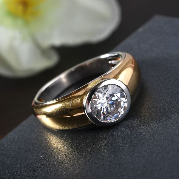 LUSTRO STELLA Hergestellt mit ZIRKONIA Solitär Ring 925 Silber Zweifarbige Beschichtung (Größe 19.00) ca. 3,35 ct image number 2