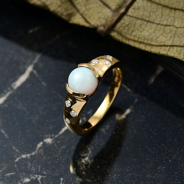 D'Joy AA Natürlicher, äthiopischer Welo Opal, Moissanit Ring 925 Silber 750 Gelb Vergoldet (Größe 17.00) (10-15 Werktage Lieferzeit) ca. 1.01 ct image number 1
