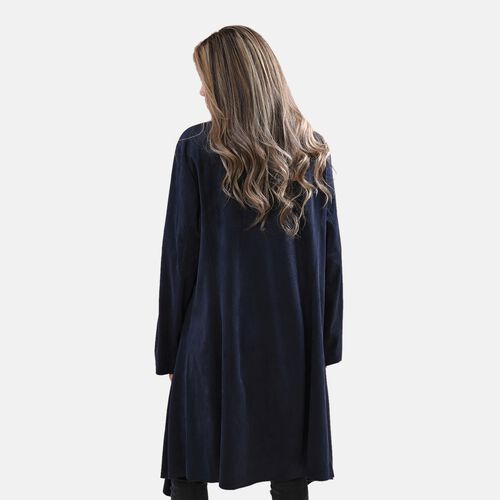 LA MAREY - Kunstwildleder Cardigan mit Wasserfallkragen, Größe L, Dunkelblau image number 1