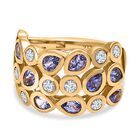 Tansanit, Weißer Zirkon Ring, 925 Silber Gelbgold Vermeil, (Größe 16.00), ca. 2.96 ct