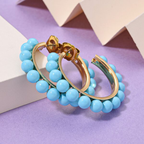 Sleeping Beauty T&uuml;rkis farbe Muschelperle (5-7 mm) Ohrringe, 316L Edelstahl, vergoldet image number 1